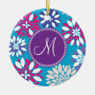 Ornement Rond En Céramique Fleur blanche rose pourpre de monogramme fait sur