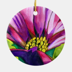 Ornement Rond En Céramique Fleur d'art aquarelle marguerite africaine violett