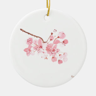 Ornement Rond En Céramique Fleur de cerisier Pink Aquarelle nature Sakura