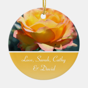 Ornement Rond En Céramique Fleur de rose jaune mariage anniversaire
