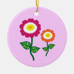 Ornement Rond En Céramique Fleurs d'art funky