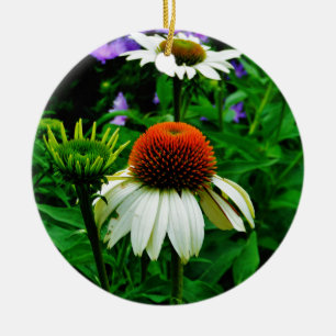 Ornement Rond En Céramique Fleurs de cônes blanches et orange