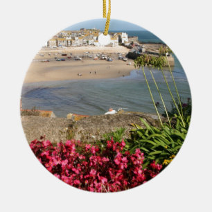 Ornement Rond En Céramique Fleurs de rose de port de St Ives