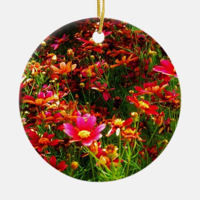 Ornement Rond En Céramique Fleurs sauvages rose et jaune pâle (Devant)
