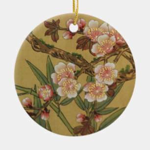 Ornement Rond En Céramique Fleurs vintages de cerises Fleurs japonaises asiat