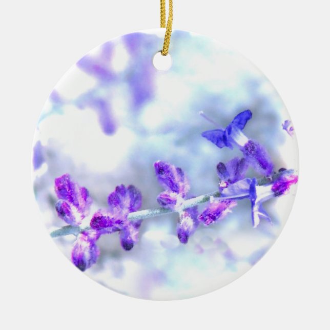 Ornement Rond En Céramique Fleurs violettes (Devant)
