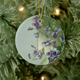 Ornement Rond En Céramique Fleurs violettes fleuries vintage dans un œuf de P