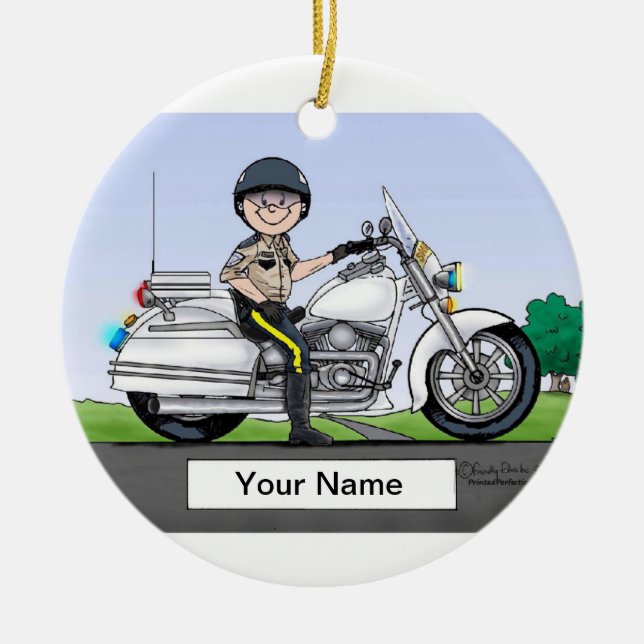 Ornement Rond En Céramique Flic de moto - mâle (Devant)