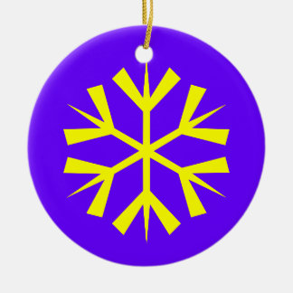 Ornement Rond En Céramique Flocon de neige pourpre et jaune