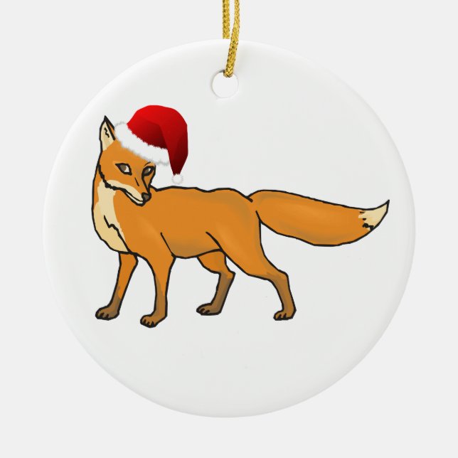 Ornement Rond En Céramique Fox de Noël (Devant)