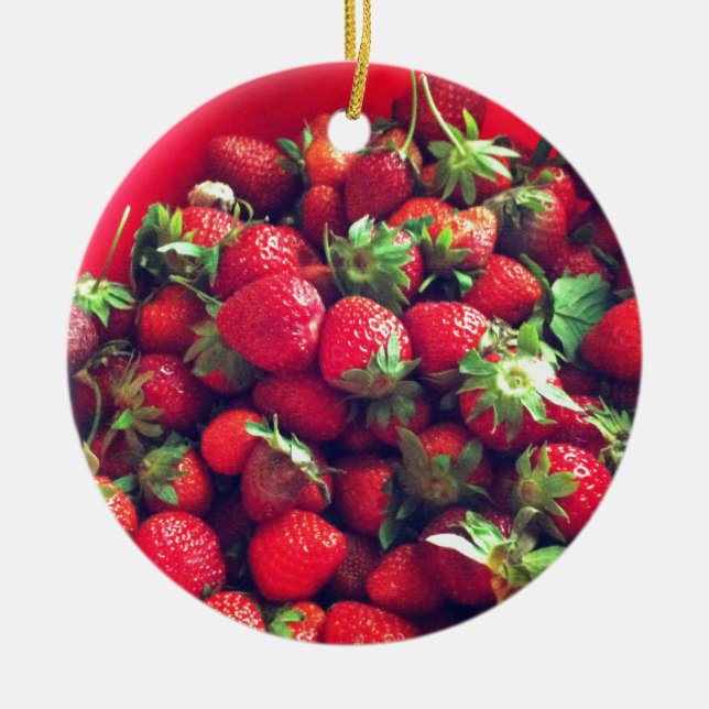 Ornement Rond En Céramique Fraises (Devant)