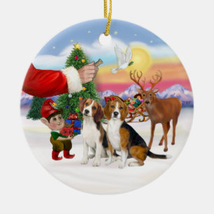 Ornement Rond En Céramique Friandise pour deux Beagles