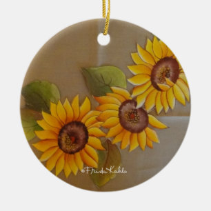 Ornement Rond En Céramique Frida Kahlo a peint des tournesols
