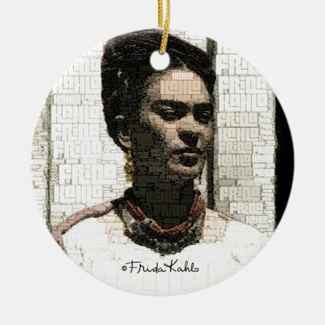 Ornement Rond En Céramique Frida Kahlo Portrait textile (Devant)