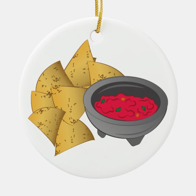Ornement Rond En Céramique Frites et Salsa (Devant)