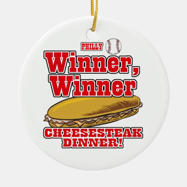 Ornement Rond En Céramique Gagnante du Philly Baseball Dîner Cheesesteak (Devant)