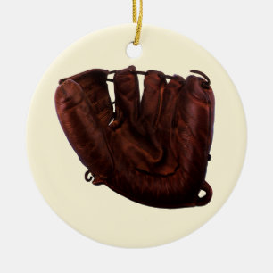 Ornement Rond En Céramique Gants de baseball en cuir antique de sport vintage