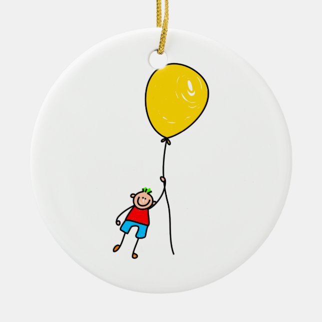 Ornement Rond En Céramique Garçon de ballon (Devant)