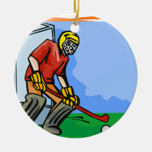 Ornement Rond En Céramique Garçon de gardien de but d'hockey de champ
