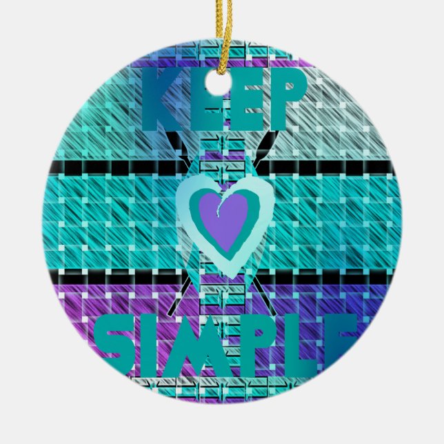 Ornement Rond En Céramique Gardez-le simple : Cyan Heart & Clarity Art Motif (Devant)