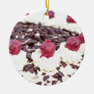 Ornement Rond En Céramique Gâteau de la Forêt-Noire en détail avec arrièr