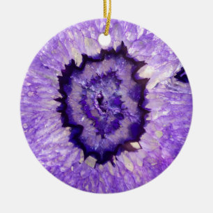 Ornement Rond En Céramique Géode d'âge violet de plumes