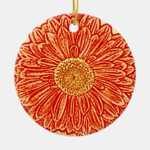 Ornement Rond En Céramique Gerbera Daisy Block Imprimer - orange safran