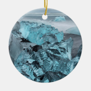 Ornement Rond En Céramique Glace bleue sur la plage paysage marin, Islande