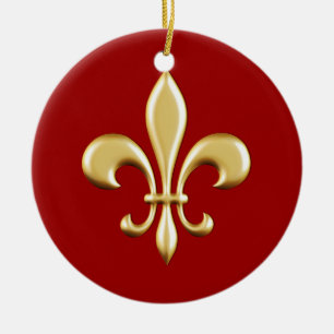 Ornement Rond En Céramique Golden Fleur De Lis