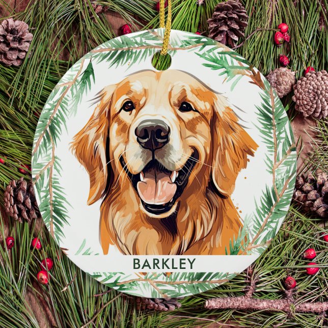 Ornement Rond En Céramique Golden Retriever Chien Elégant aquarelle Noël (Créateur téléchargé)