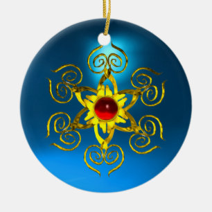 Ornement Rond En Céramique GOLDEN ROSE RUBY Blue Sapphire