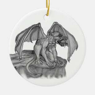 Ornement Rond En Céramique GOLEM - Gargoyle noir et blanc