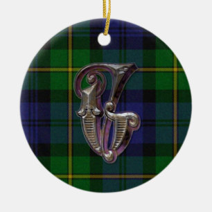 Ornement Rond En Céramique Gordon Plaid Monogram orament