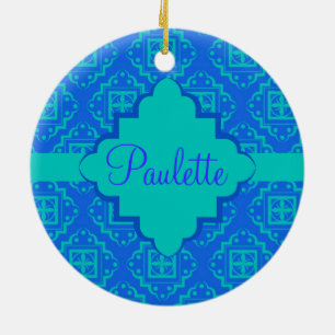 Ornement Rond En Céramique Graphique de Marocain d'arabesque de bleu et de