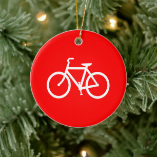 Ornement Rond En Céramique Graphique de vélo rouge et blanc