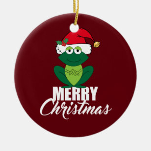 Ornement Rond En Céramique Grenouille de Joyeux Noël