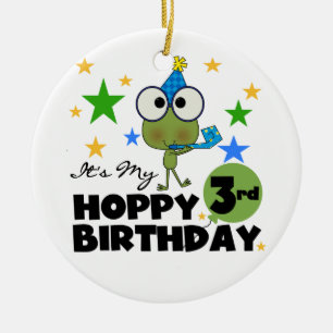 Ornement Rond En Céramique Grenouille-Hoppy 3e Anniversaire Tshirts et cadeau