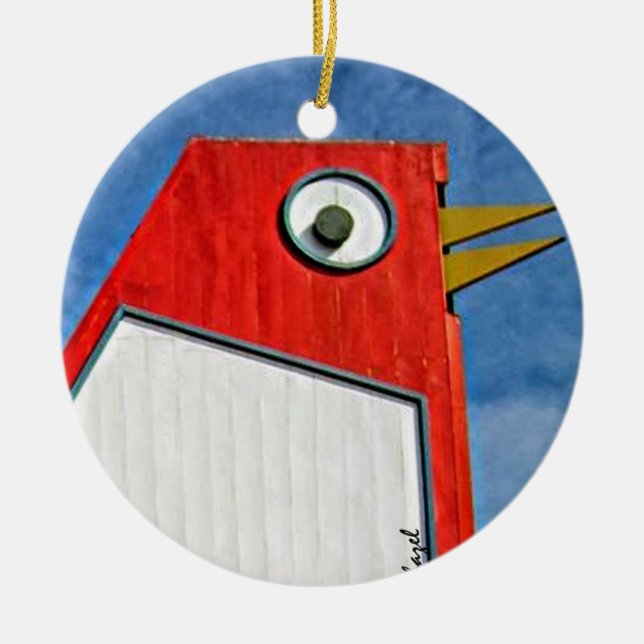 Ornement Rond En Céramique Gros Poulet, Marietta, Géorgie, Noël (Devant)