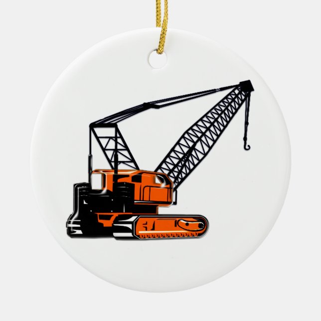 Ornement Rond En Céramique Grue de construction orange (Devant)