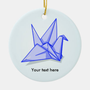 Ornement Rond En Céramique Grue en papier bleu