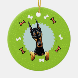 Ornement Rond En Céramique Guirlande de Noël de Pinscher de dobermann
