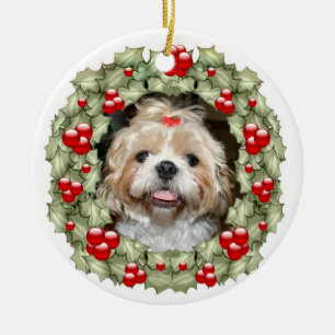 Ornement Rond En Céramique Guirlande de Noël de Shih Tzu