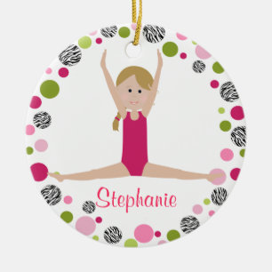 Ornement Rond En Céramique Gymnaste d'étoile dans les roses personnalisés
