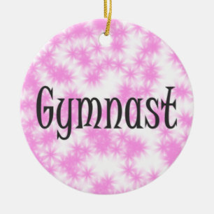 Ornement Rond En Céramique Gymnaste rose et blanc