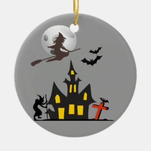 Ornement Rond En Céramique Halloween a hanté l'ornement de Chambre