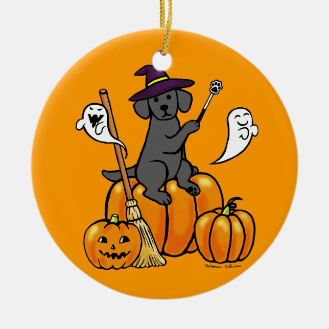 Ornement Rond En Céramique Halloween Black Labrador Cartoon 2 (Devant)