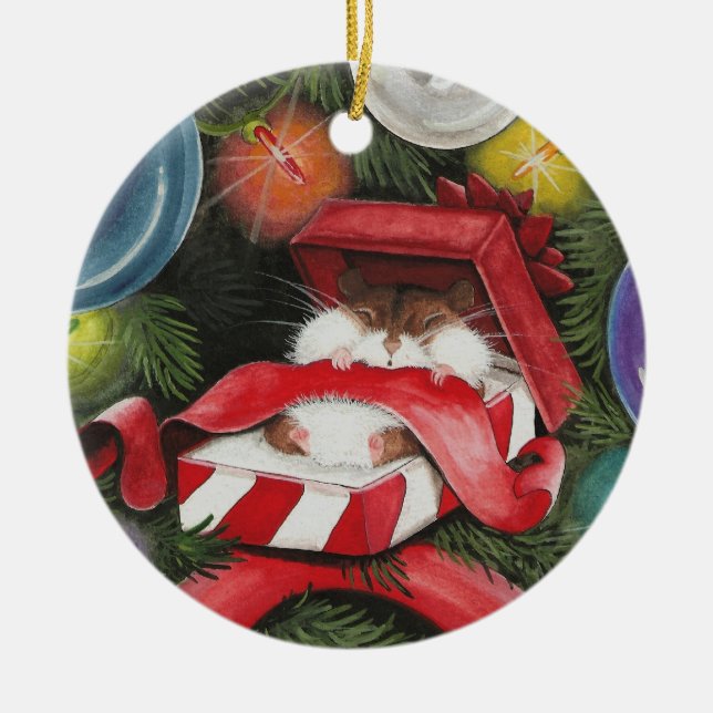 Ornement Rond En Céramique Hamster de Noël - vacances de Hammie (Devant)