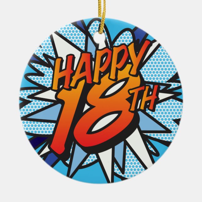 Ornement Rond En Céramique HAPPY 18TH Fun Retro Comic Book (Devant)
