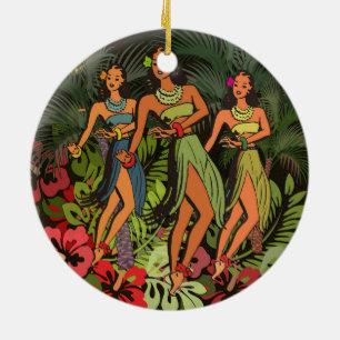 Ornement Rond En Céramique Hawaii Aloha Palm Hula Art Design