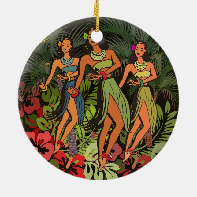Ornement Rond En Céramique Hawaii Aloha Palm Hula Art Design (Dos)